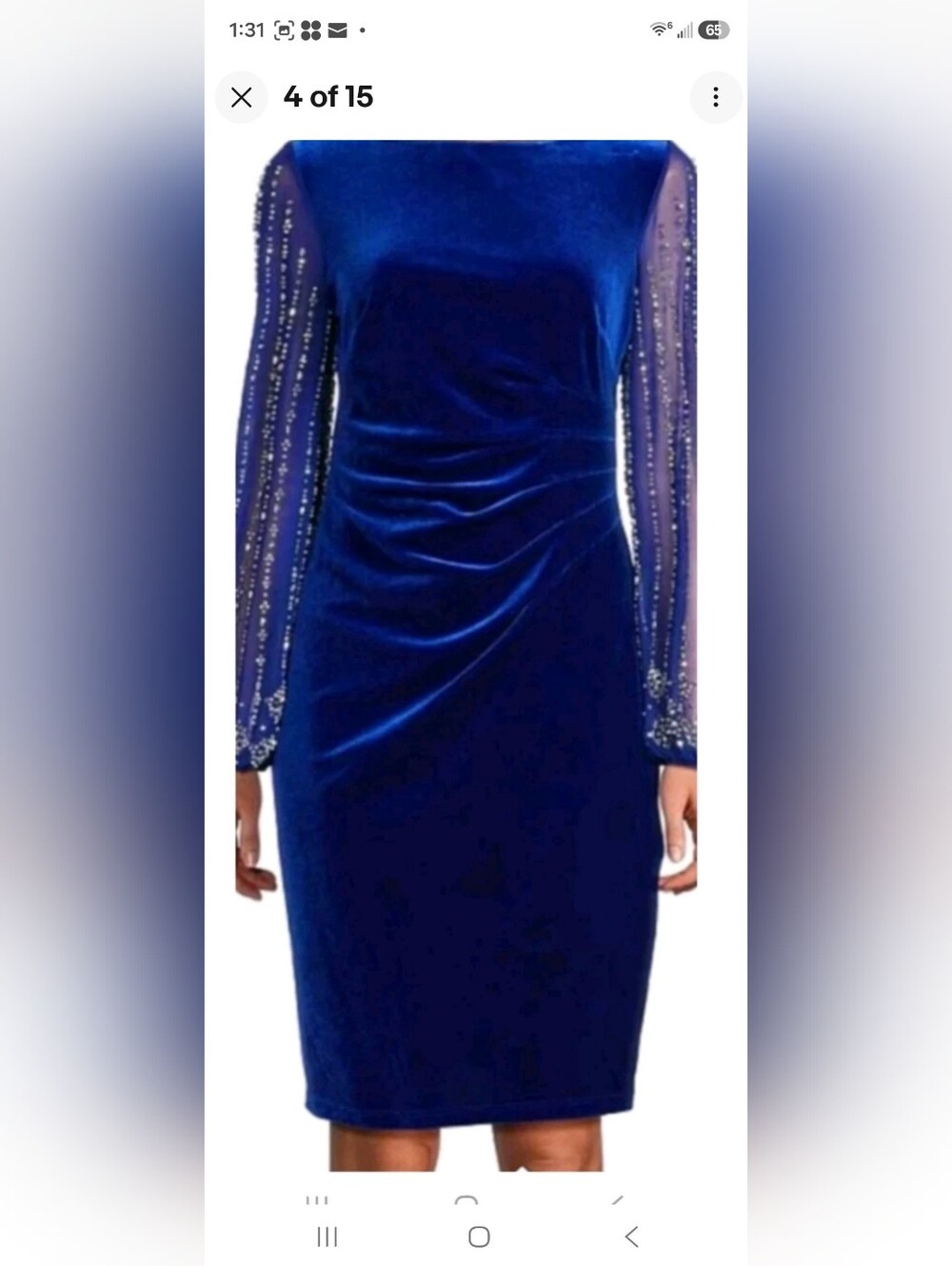 Mariana Deep Blue Velvet Dress with Beaded Sheer Sleeves